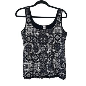 Y2K Studio 1940 Tank Rave Going Out Club Black White Lettuce Hem Layered M
